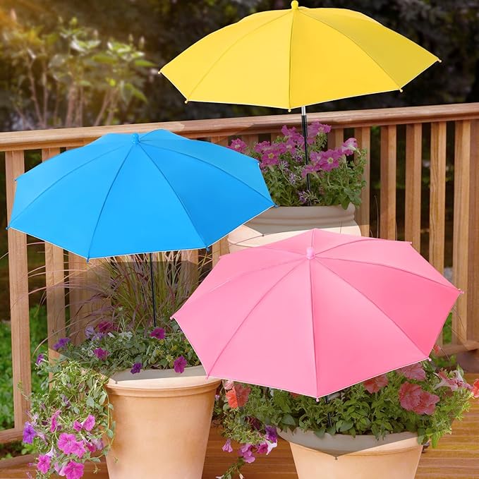 3 Pack Plant Umbrellas for Outdoor Plants - Adjustable Height Garden Umbrella Shade for Potted Plants Garden Beds Flower Pot, Provide Shade to Defend Plants from Blazing Sun, Upgraded Larger Size
