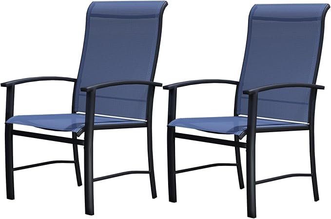 Outdoor Dining Chairs Set of 2, Patio Chairs with Metal Frame & Textilene Fabric, Perfect for Patio Garden Deck