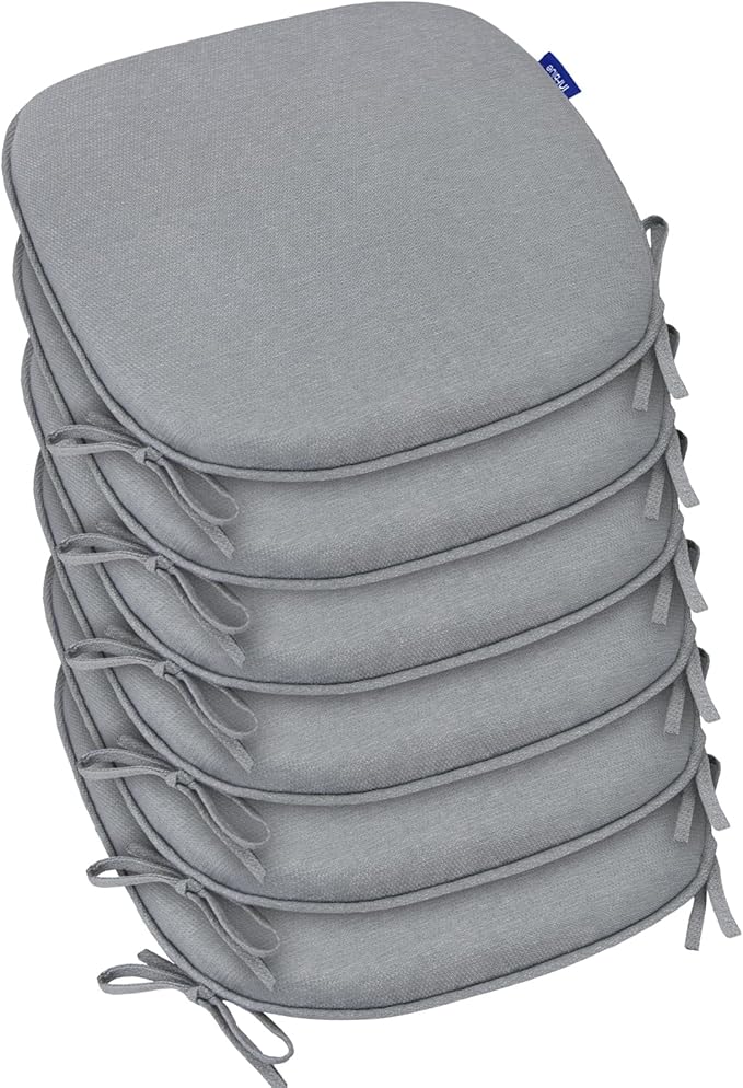 SleepMan Outdoor 17"x16" Chair Cushions with Ties Set of 6, Water Resistant All Weather U-Shape Seat Pads for Patio Garden Furniture Indoor Fade Resistant Patio Cushions (Light Grey)