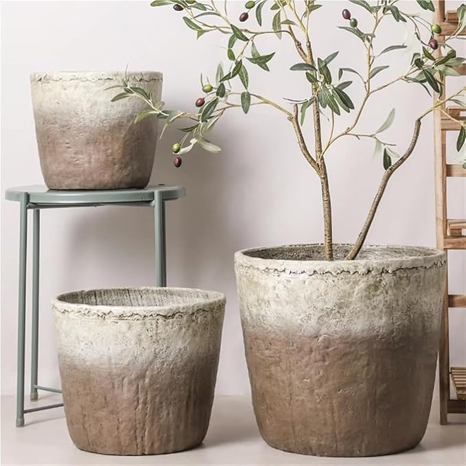 Vintage Plant Pot Flower Pots with Drainage Holes Creative Large Floor Planters Garden Decor(Large)