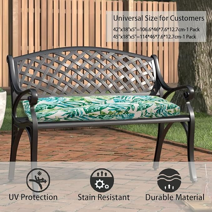 FUNHOME Outdoor Bench Cushion 48 x18 inch with Non-Slip Grips,Water Resistant Porch Swing Cushion,Bench Pillow Pads,Floral Tufted Cushions for Patio Garden Furniture,48" Seat Cushions(Palm Leaf)