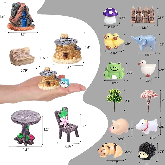 108 Pieces Miniatures Fairy Garden Accessories Outdoor, Fairy Garden Kit, Miniature Figurines, Fairy Garden Accessories, DIY Micro Landscape Ornaments for Potted Plant Bonsai Terrarium Decor