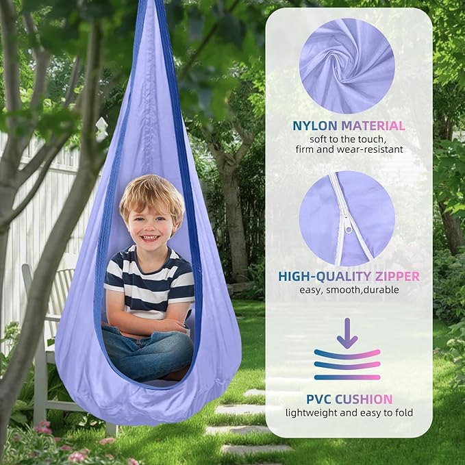 Kids Swing Seat Hammock Chair Indoor Outdoor Hanging Chair for Children,Soft & Safe with High Weight Capacity, Easy Install Perfect for Bedroom, Garden, Playroom (Violet)
