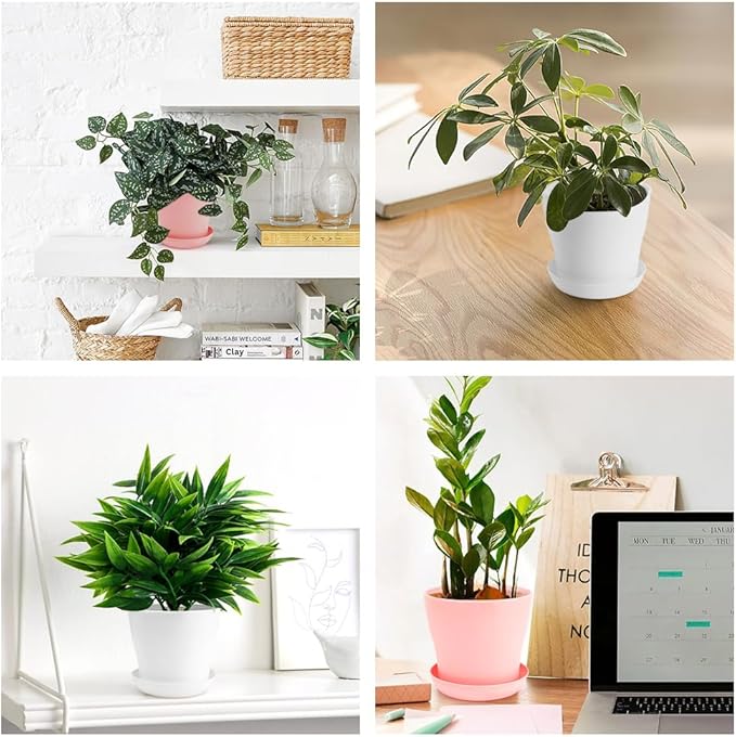 Cute 4 Inch Mini Flower Pots - Set of 10, White & Pink, Suitable for Indoor and Outdoor Plants, Made of Durable Plastic
