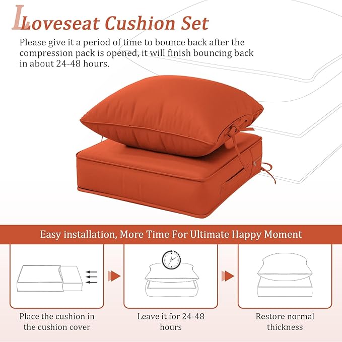 Outdoor Patio Chair Cushions Set 19 L X 19 W X 4 H Inch Waterproof & Fade Resistant Deep Seat and Back Cushions with Removable Covers Outdoor Seat Cushion Set for Chairs and Sofas