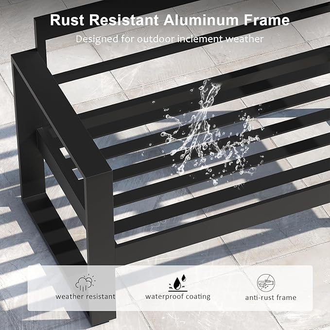 LayinSun Outdoor Patio Aluminum Sofa, Metal Modern 3-Seat Couch with Washable Thick Cushions