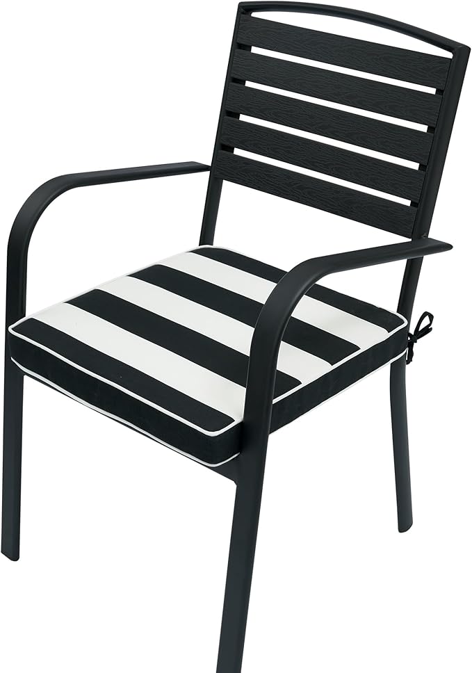 FUNHOME Indoor/Outdoor Chair Cushions Set of 2, 18 x 18 x 2.5 Inch Square Corner Outdoor Cushions for Patio Furniture,2 Packs Patio Chair Cushions with Ties-Black White Stripe