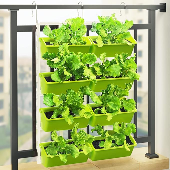 8 Pockets Vertical Planters Indoor Outdoor Living Wall Mounted Garden Wall Planter for Herb Plants, Balcony Decoration (Light Green)
