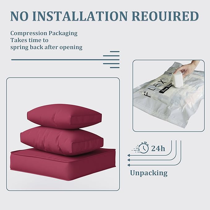 Patio Furniture Cushions, Replacement Outdoor Cushions for 4-Seat Patio Furniture, Waterproof Cushions for Outdoor Sectional Sofa Couch, Fuchsiared