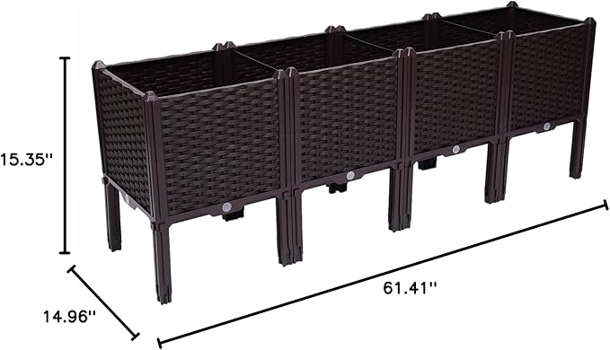 Set of 4 Raised Garden Bed with Legs Outdoor, Planter Raised Beds Kits with Drain Holes, Fruit Flowers Vegetables Standing Box for Patio Deck Porch Backyard