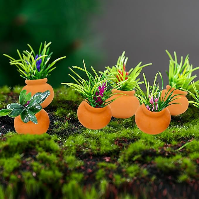 ONEST 6 Pieces Miniature Tiny Clay Pots Mini Flower Pottery Planter for DIY Garden Plants Office Home Decoration