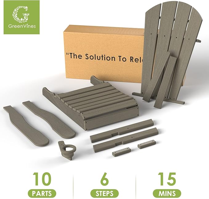 GREENVINES Folding-Adirondack-Chair-Set-of-2 | Wood Grain | HDPE Plastic | Fire Pit Chairs | All Weather | Cup Holder | Desert Brown | for Deck Backyard Patio Outdoor