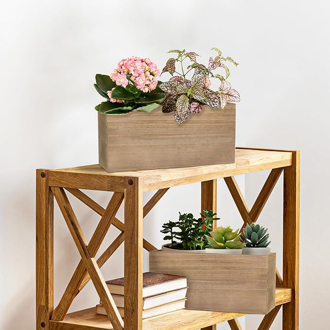 6 Pcs Rustic Wooden Boxes for Storage, Decorative, Display, Arts & Crafts, Rectangle Wooden Crate Wood Planter Box Party Food Risers Wedding Table Centerpiece Home Decor, Brown