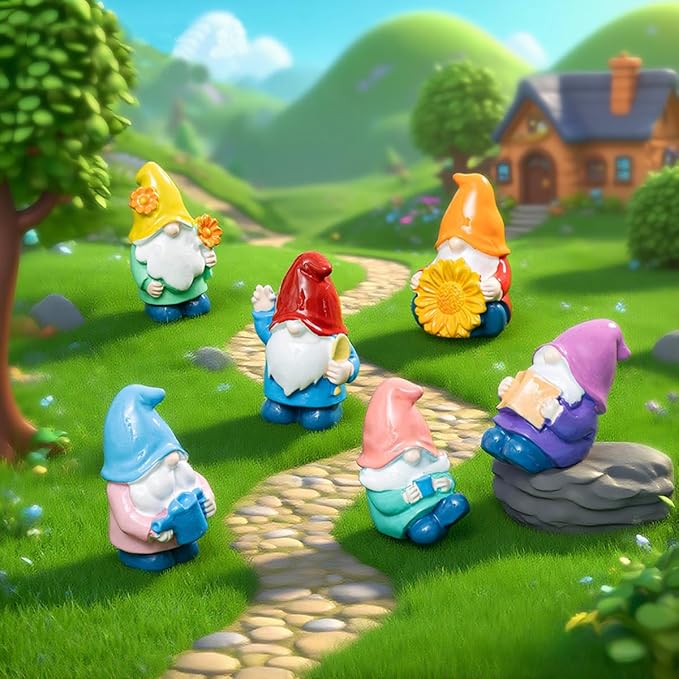 6PCS Gnome Fairy Garden Accessories, Mini Resin Animals, Miniature Figurines, Micro Landscape Ornaments Kit