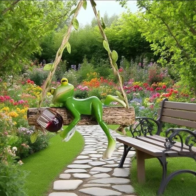 Garden Swing Frog, Suitable for Decorating Balconies, Gardens, and Flower pots. Seasonal Decorations and Unique Designs Make it Perfect