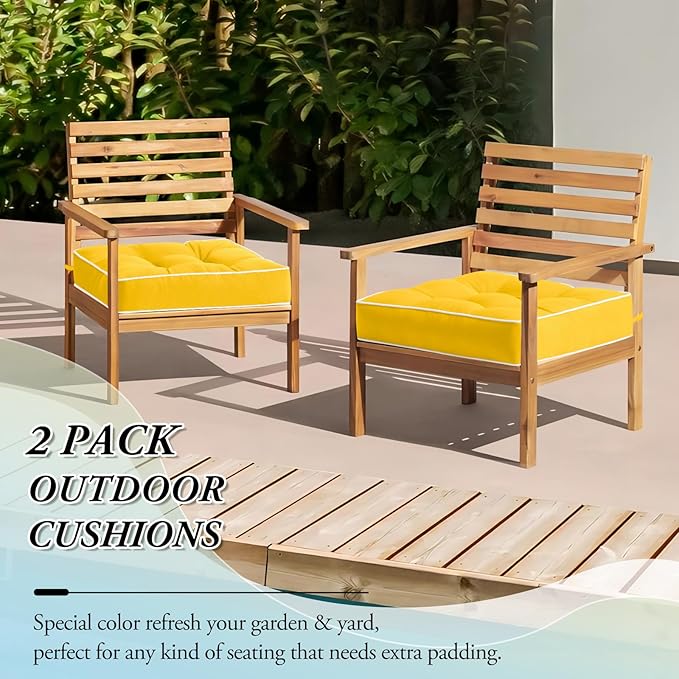 Wellsin Outdoor Chair Cushions Set of 2, Patio Cushions for Outdoor Furniture, Tufted Waterproof Outdoor Chair Pads, 17 x 17 Inch, Yellow