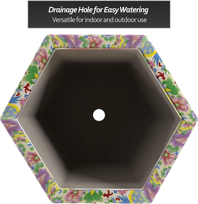 Red Lantern 12" Hexagonal Flower Pot - Satsuma Peacock