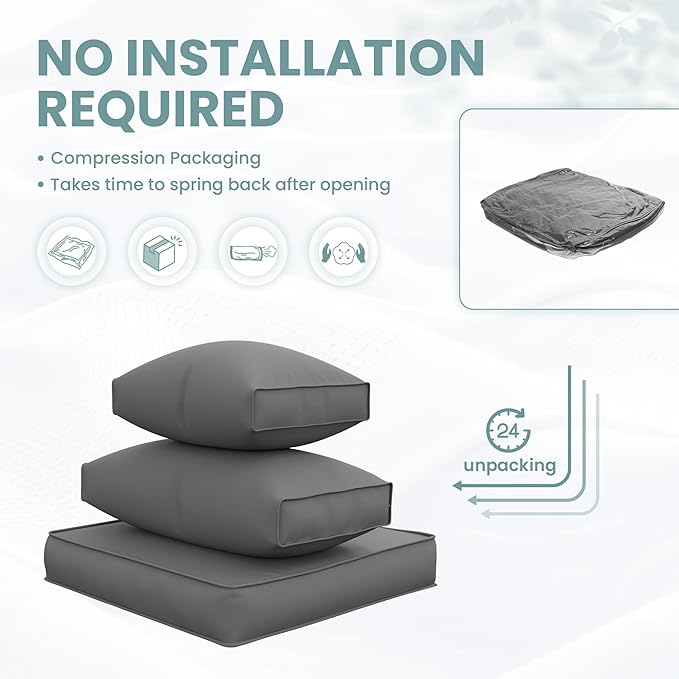 UDPATIO Outdoor Cushions for Patio Furniture Upgraded, Waterproof Patio Furniture Cushions Replacement, 4" Deep Seat Outdoor Sectional Cushion for 4-seat Chair Sofa Couch, Grey