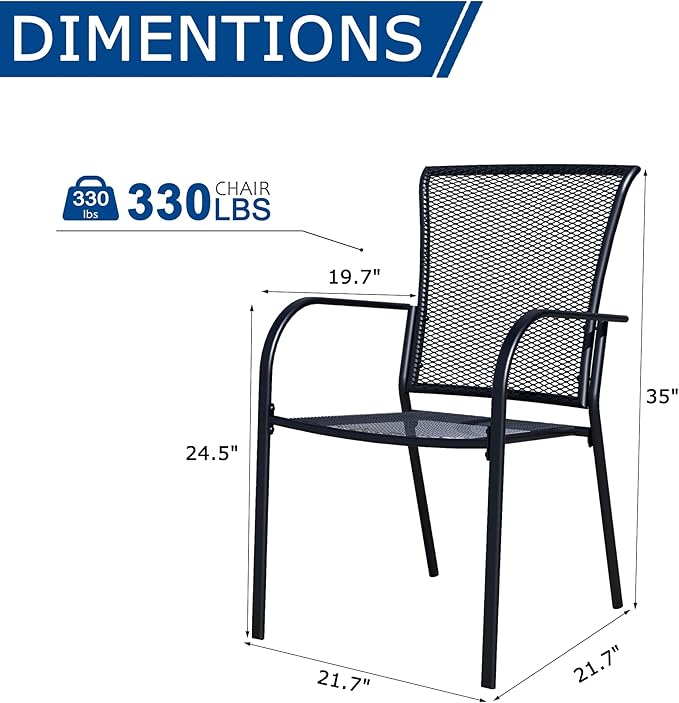 Patio Dining Chairs Set of 6, Black Stackable Outdoor Dining Chairs, Metal Mesh Patio Furniture Set for Garden Backyard Lawn Deck Support Over 300 lbs