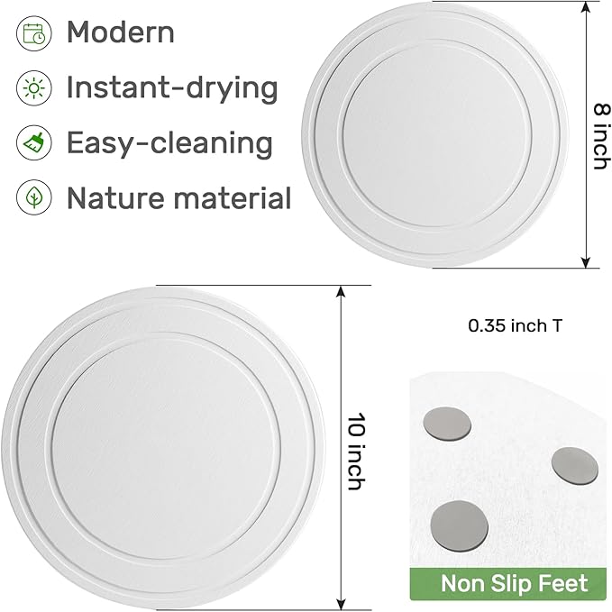 Diatomaceous Earth Plant Saucer for Indoor, 2 Pack 8 inch, Instant Dry Pot Saucer, Plant Drip & Drainage Tray for Indoor, Off White