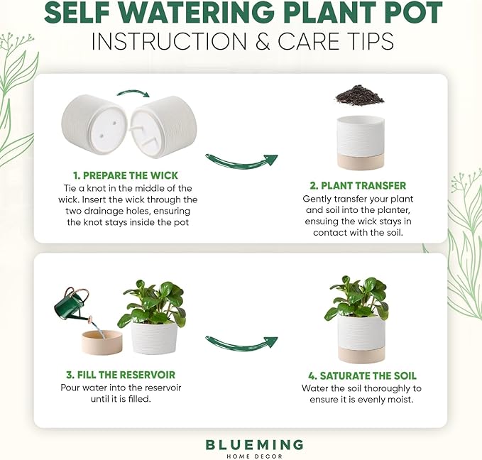 Ceramic Self Watering Plant Pots β 6 Inch Planter for Indoor House Plants with Drainage & Water Storage for Succulents (White & Beige, 7" Tall)