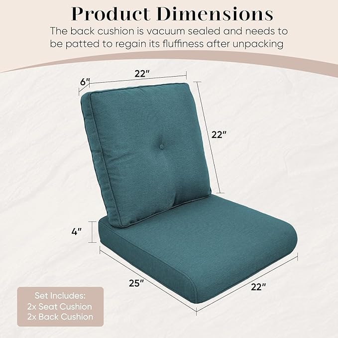 Outdoor Chair Cushions-Patio Chair Cushions Set of 2 with Removable Cover 22 X 25 Inch Outdoor Cushions for Patio Furniture Chair Sofa Couch-Peacoc