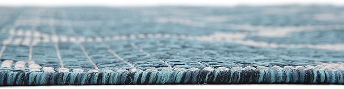 Unique Loom Outdoor Trellis Collection Area Rug (6' 1" x 9' Rectangle, Teal/ Gray)