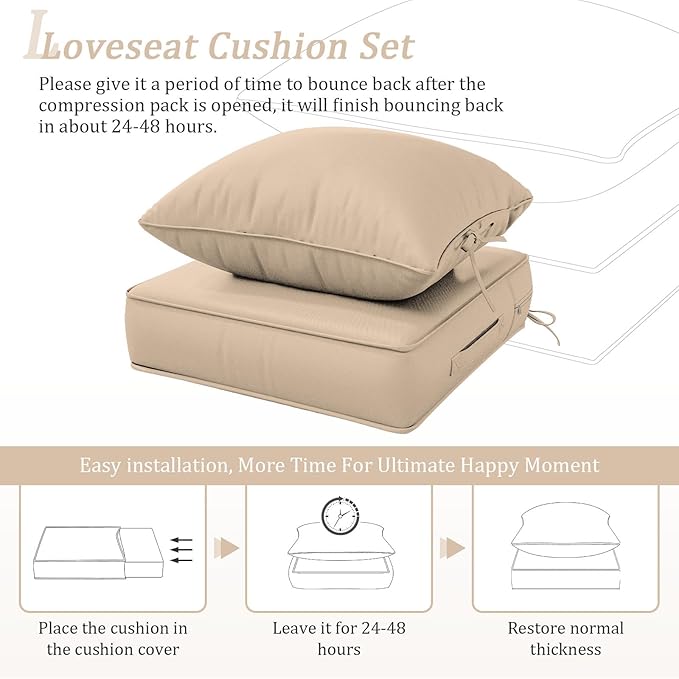 Outdoor Patio Chair Cushions Set 24 L X 24 W X 5 H Waterproof & Fade Resistant Deep Seat and Back Cushions with Removable Covers Outdoor Seat Cushion Set for Chairs and Sofas