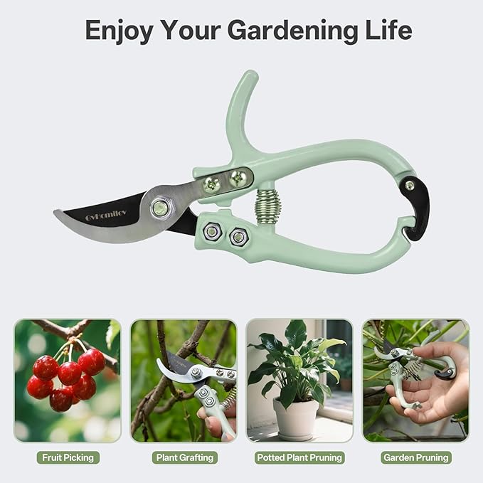 Pruning Shears for Gardening,Lightweight Plant Shears,Q-Shaped Garden Scissors for Cutting Flowers,Pruners for Tree Trimming,Indoor Plant Scissors for Women (Green)