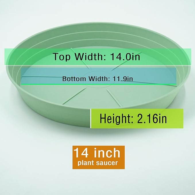 Plant Saucer 14 Inch 4 Pack 6 8 10 12 14 16 18 20 25, Plastic Plant Trays for Pots,Extra-Deep Plant Water Dray Tray, Bird Bath Bowl, Heavy Flower Plant Saucers Indoors and Outdoor No Holes