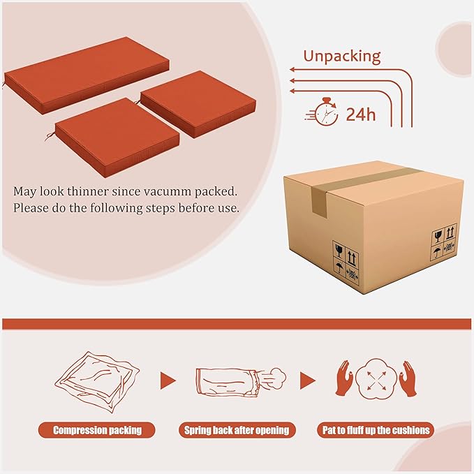 3 Pack Outdoor Replacement Cushions,36L x 18W x 3H,18L x 18W x 3H inch, High-Elastic Replacement Sponge for 4-Seater Water-Resistant Patio/Sofa with Removable Covers (Orange)