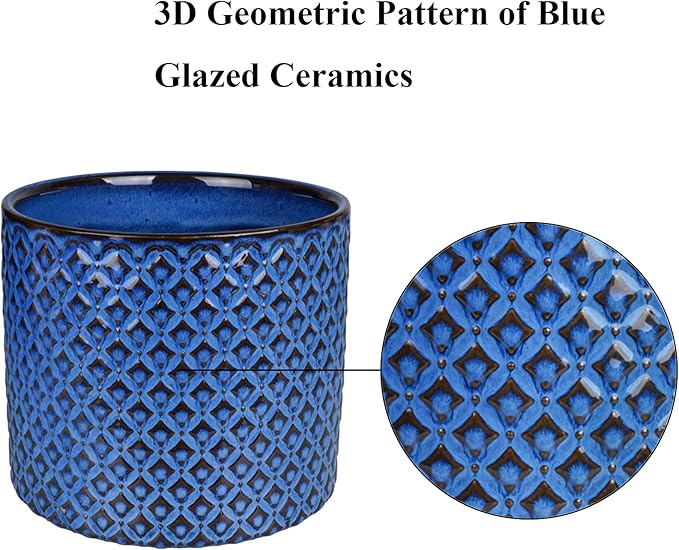 G EPGardening Ceramic Pots for Plants - 6.6+5.3 Inch Ceramic Planters Set of 2, Round Planters with Drainage Holes, Boho Flower Pots for Indoor Outdoor, Home Room Decor, Gifts for Plant Lovers, Blue
