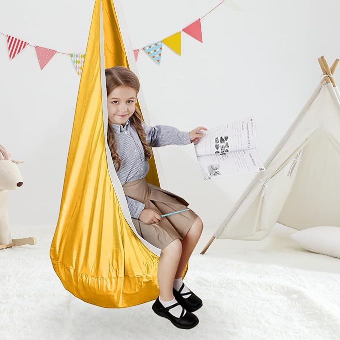 Kids Swing Seat Hammock Chair Indoor Outdoor Hanging Chair for Children,Soft & Safe with High Weight Capacity, Easy Install Perfect for Bedroom, Garden, Playroom (Orange)
