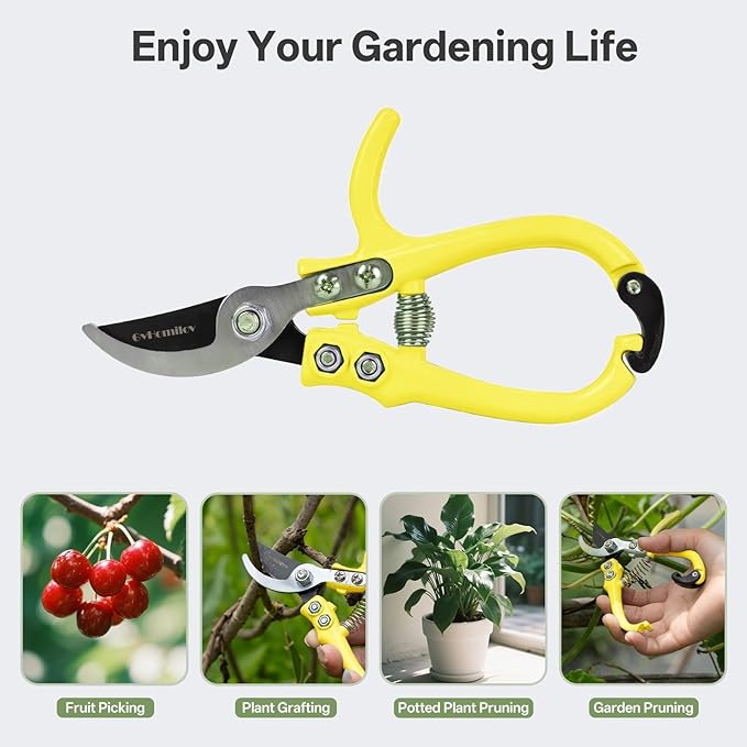 Pruning Shears for Gardening,Lightweight Plant Shears,Q-Shaped Garden Scissors for Cutting Flowers,Pruners for Tree Trimming,Indoor Plant Scissors for Women (Yellow)