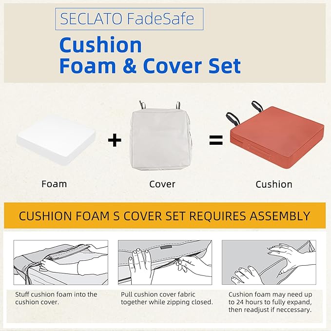 Patio Chair Cushions 24x24x4 Inch, Waterproof Outdoor Seat Cushions with Adjustable Straps & Handle, Thick High-Density Foam, Fade-Resistant, Machine Washable, 2-Pack Red