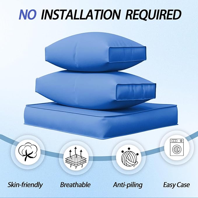 Patio Furniture Cushions,14Pieces Water-Resistant Outdoor Replacement Cushions,Sectional Sofa Cushions for Fits 6-Seats Rattan Wicker Patio Conversation Sets(Blue)