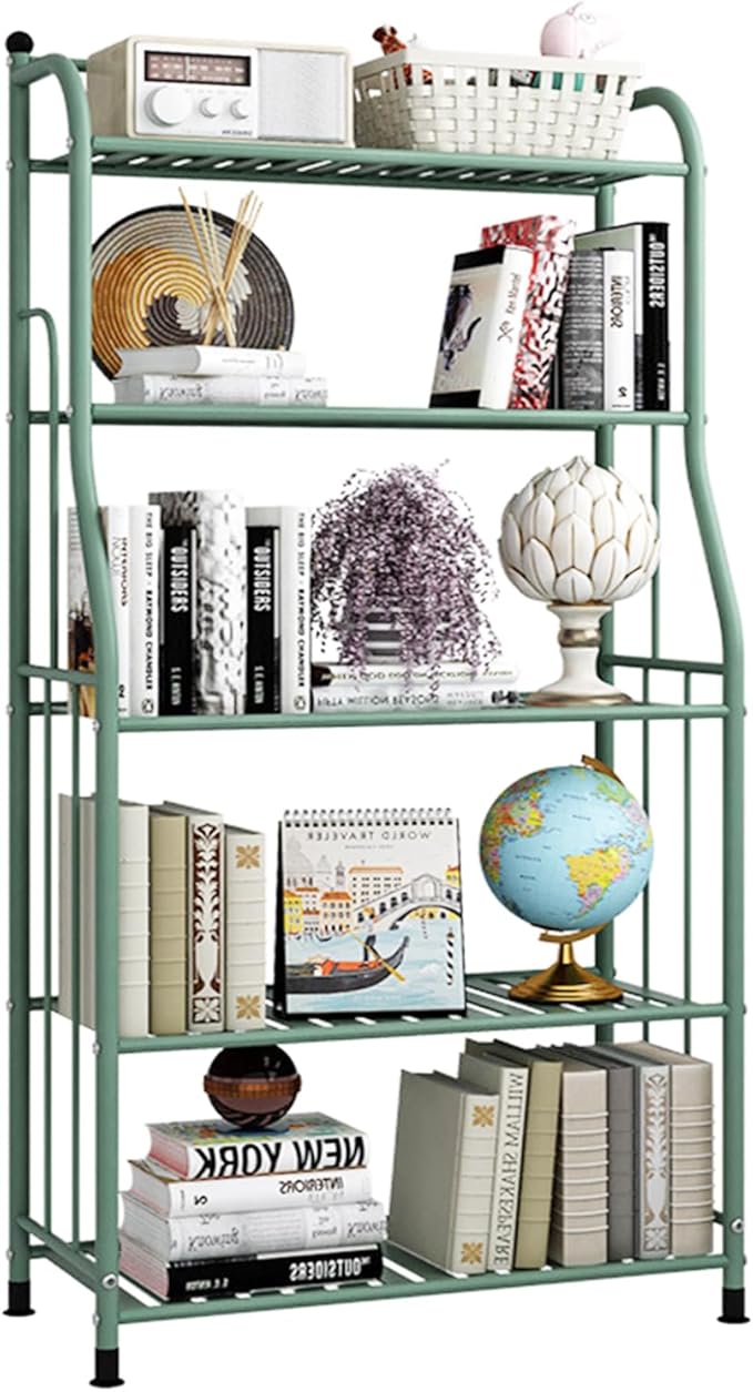 5 Tier Metal Plant Stand Iron Flower Pots Holder Storage Shelf, Planter Display Rack Indoor and Outdoor Multiple Shoe Organizer for Garden Balcony Living Room Kitchen Bathroom (Green)