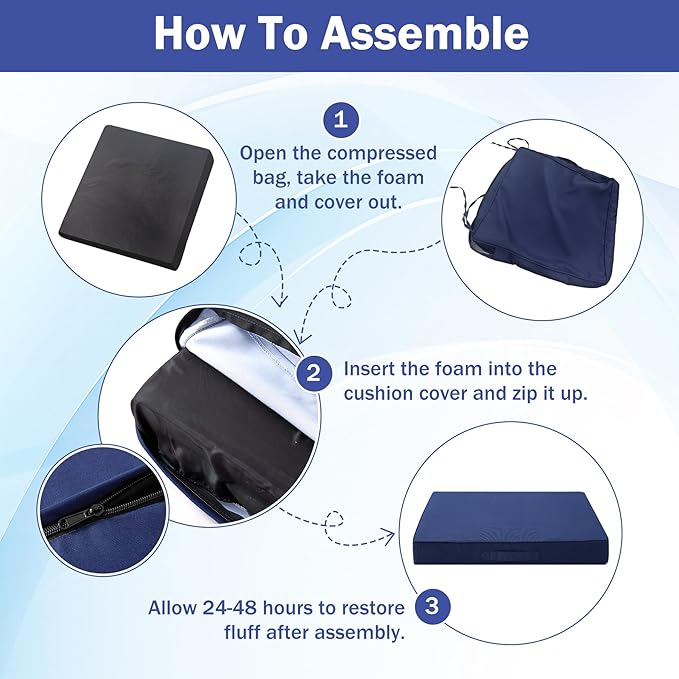 Patio Chair Cushions, 18.5" x 16" x 3" Outdoor Chair Cushions Set of 4, Waterproof Outdoor Cushions for Patio Furniture, Outdoors Seat Cushions Set of 4 with Handle and Ties, Navy Blue