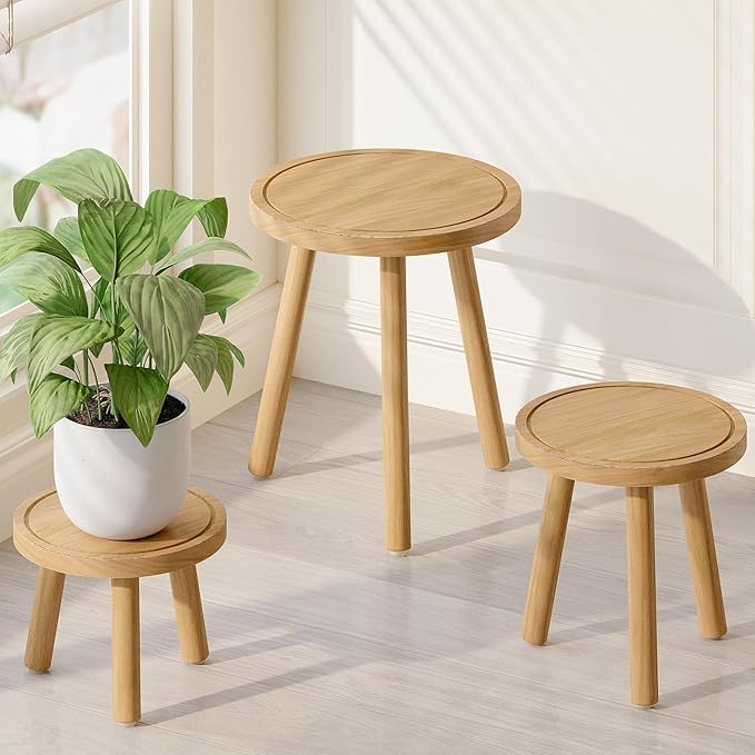 Bamworld Plant Stands Indoor 3 Pack Single Plant Stand for Multiple Plants Corner Plant Stool Wooden Plant Stands for Patio Garden Balcony Living Room Bedroom(Nature)