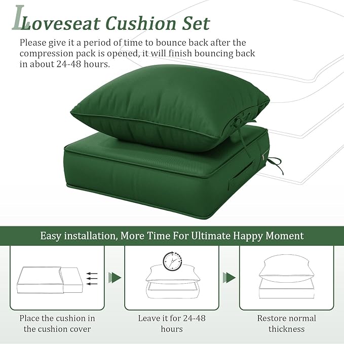 Outdoor Patio Chair Cushions Set 24 L X 24 W X 5 H Waterproof & Fade Resistant Deep Seat and Back Cushions with Removable Covers Outdoor Seat Cushion Set for Chairs and Sofas