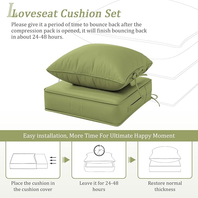 Outdoor Patio Chair Cushions Set 19 L X 19 W X 4 H Inch Waterproof & Fade Resistant Deep Seat and Back Cushions with Removable Covers Outdoor Seat Cushion Set for Chairs and Sofas