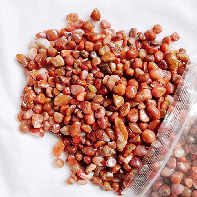 IMALY Red Agate Tumbled Chips Stone Polished Crushed Healing Crystal Quartz Pieces Irregular Shaped Stones for Home Decorative Stones Vases Plants Succulents 0.5lb