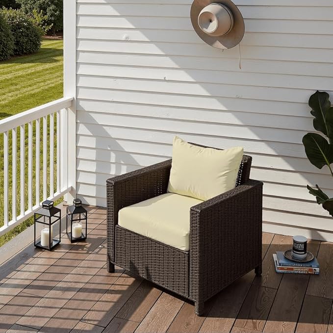 Outdoor Seat Cushion Set 22 x 24 x 4 Inch, Waterproof & Fade Resistant Patio Furniture Cushions with Removable Cover and Ties, Thick Deep Seating Pads for Outside Chair Sofa Couch, Yellow