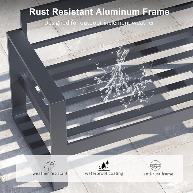 LayinSun Outdoor Patio Aluminum Loveseat, Metal Modern 2-Seat Sofa with Washable Thick Cushions
