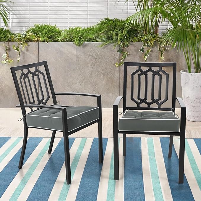 HARBOREST Outdoor Chair Cushions Set of 2, Tufted Patio Chair Cushions with Ties, Square Corner Outdoor Cushions for Patio Furniture, Lawn Chairs, Wicker Chairs, 17" x 17" x 5", Grey
