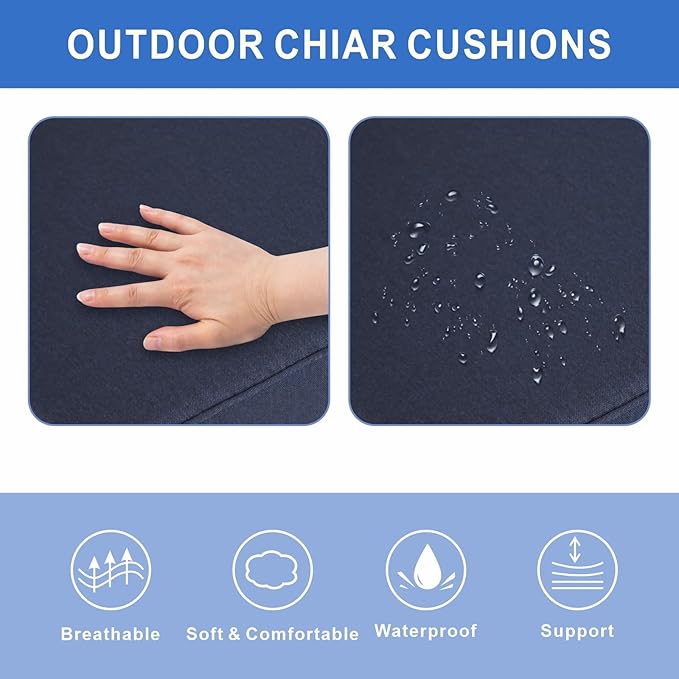 Outdoor Chair Cushions 19 x 19 Inch Set of 2 Water Resistant Seat Cushions with Ties, Outdoor Cushions for Patio Furniture with 3-Year Fade Resistant