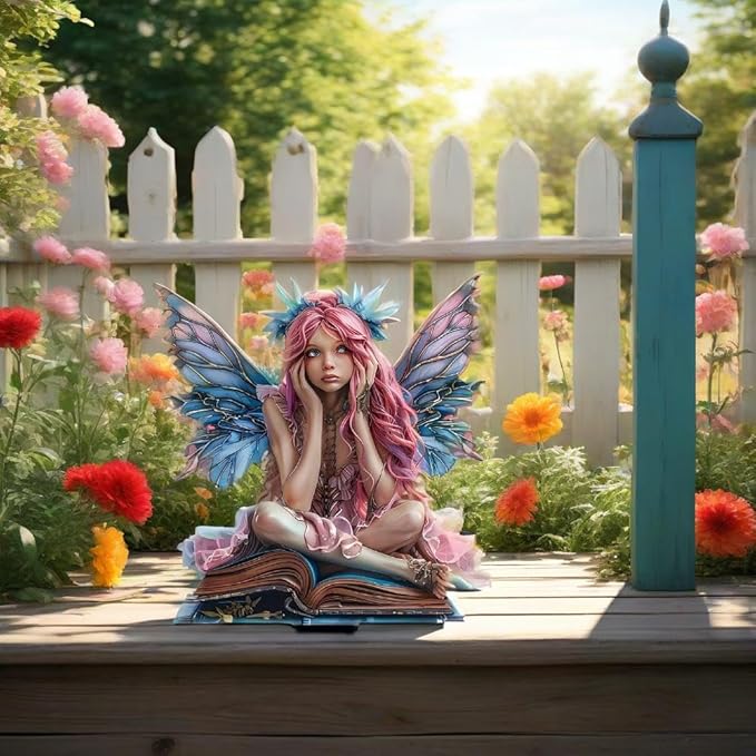 Garden Decor, Acrylic 2D Stake, Pot Plants Garden Yard Lawn Outdoor Fairy Statue Ornaments, Fairy Garden Accessories Decoration (Style F)