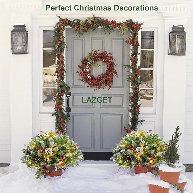 2026 New Christmas Planter Filler,Prelit Planter Bushes,Christmas urn fillers for Outdoor Holiday Planters Decorations,with Tripod Stake LED Lights. (2, Green)