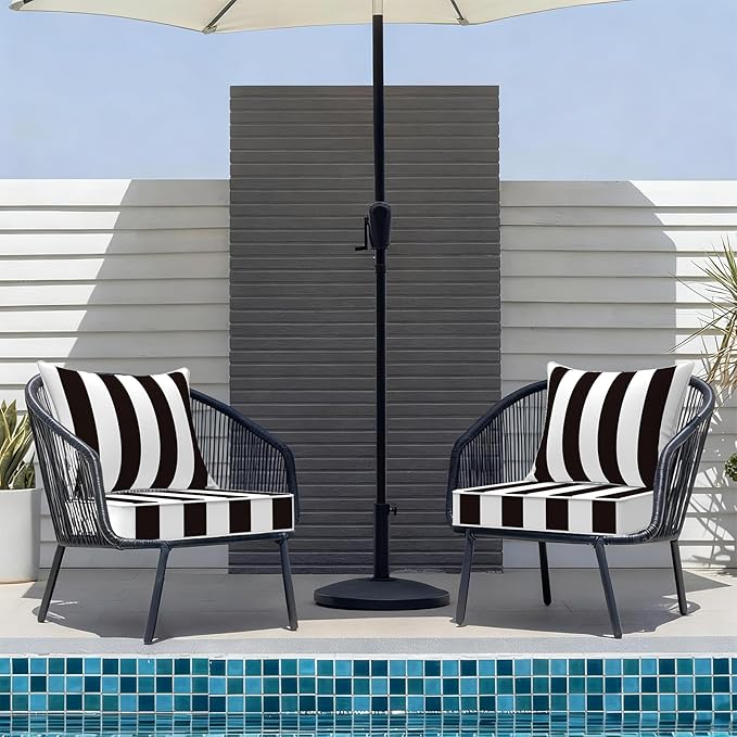 Outdoor Deep Seat Cushion Set, Water Repellent 22"x22" Patio Thick Cushions Replacement with Seat & Back Pillow for Patio Sofa, Wicker Chair, Couch - Cabana Black