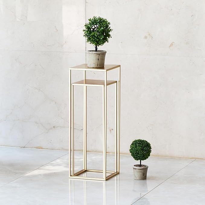 Pack of 2 Already Installed Gold Plant Stand indoor stable steel frame Flower Stands drink table for party wedding Centrepieces Living Room Patio Garden (Gold)